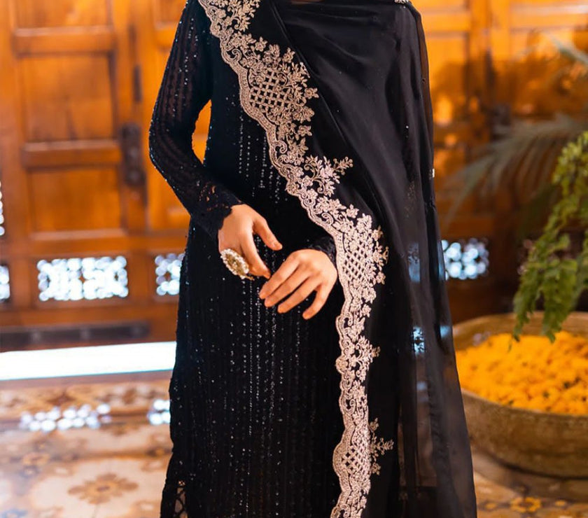 Grace W478- Embroidered 3Pc Chiffon Dress With Embroidered chiffon dupatta.