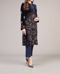 Grace Midnight blue - Embroidered Velvet Shirt.