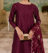 Grace W408- Embroidered 3pc linen dress with Embroidered Organza dupatta.