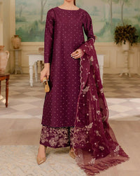 Grace W408- Embroidered 3pc linen dress with Embroidered Organza dupatta.