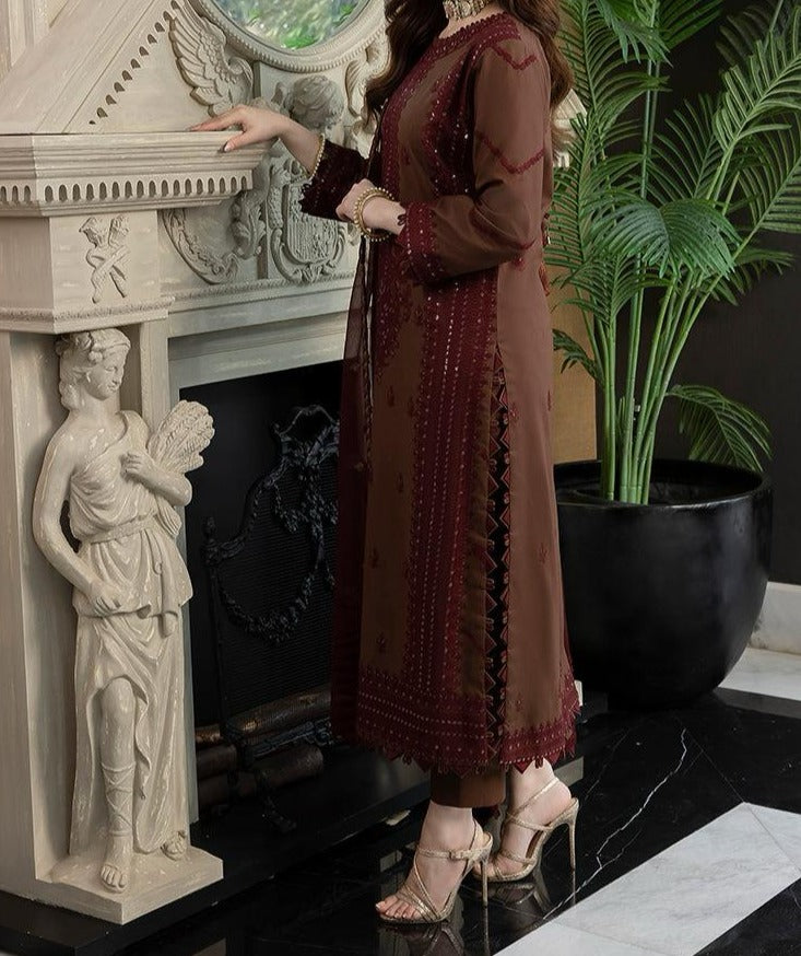 Grace S665-Embroidered 3PC Lawn dress with Embroidered chiffon dupatta.