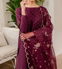 Grace W408- Embroidered 3pc linen dress with Embroidered Organza dupatta.