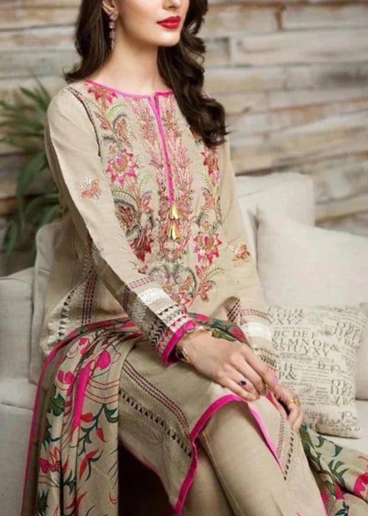 Grace W557-Embroidered 3pc khaddar dress With Printed shawl.