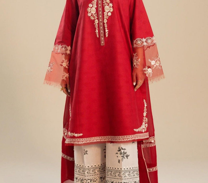 Grace S702-Embroidered 3pc lawn dress with Embroidered chiffon dupatta.