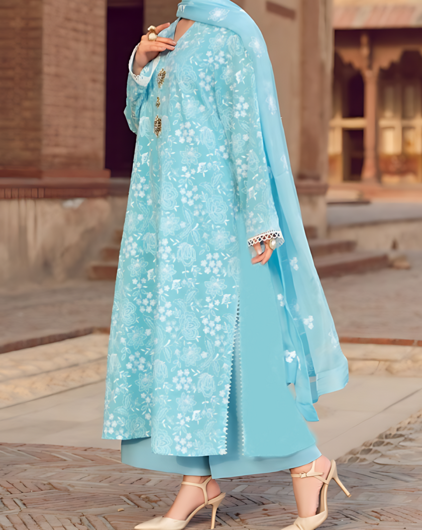 Grace S674-Embroidered 3pc lawn dress with Embroidered organza dupatta.