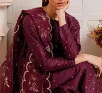 Grace W408- Embroidered 3pc linen dress with Embroidered Organza dupatta.