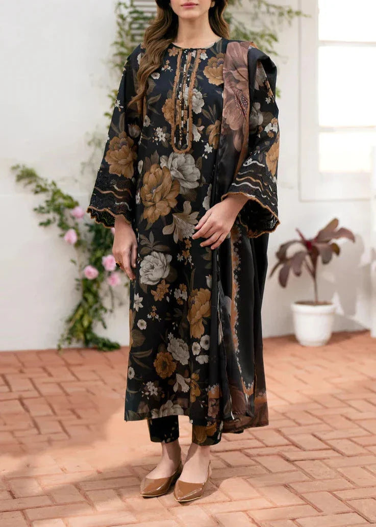 Grace W465-Printed 3pc karandi Dress With Printed karandi Shawl.