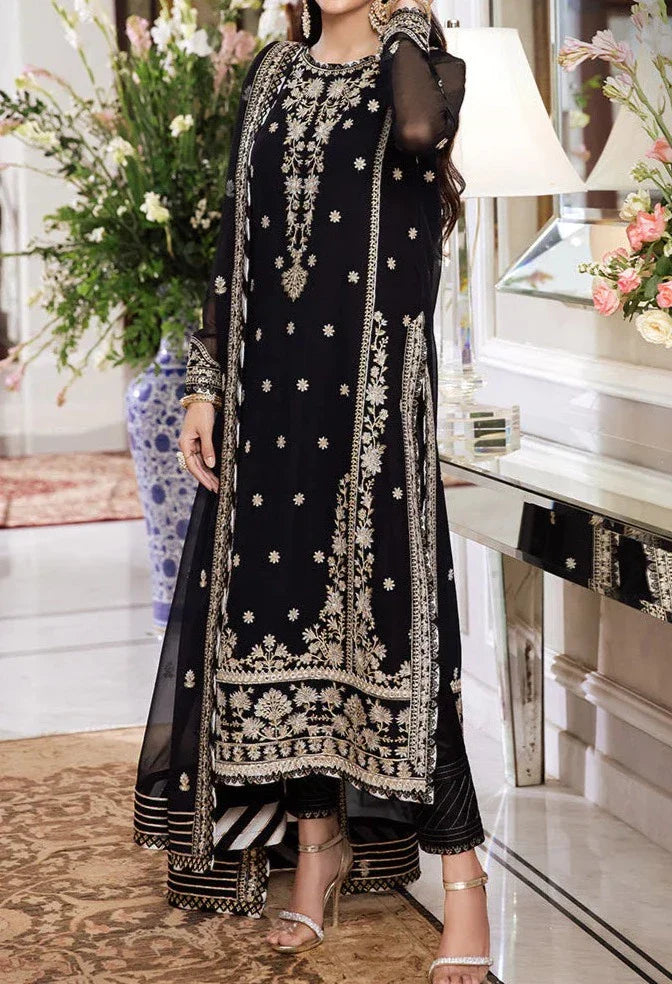 Grace W410-Embroidered 3pc karandi dress with Embroidered chiffon dupatta.