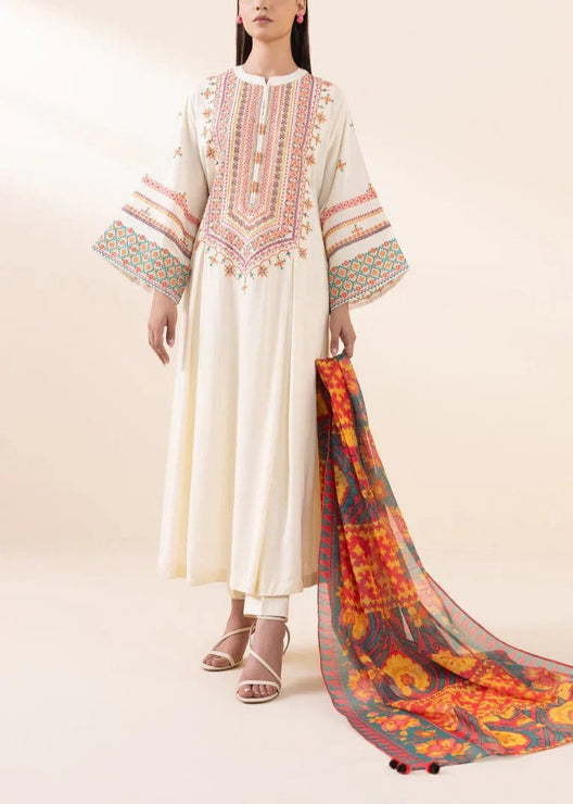 Grace W556-Embroidered 3pc marina dress with Printed shawl.