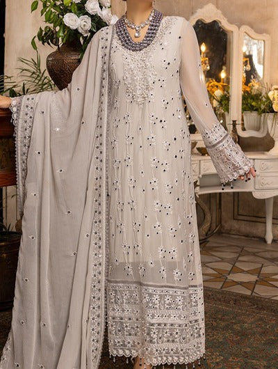 Cloud Gray – Embroidered Chiffon Unstitched 3Pc Suit