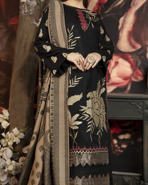 Grace W121 -Embroidered 3pc khaddar dress With printed shawl