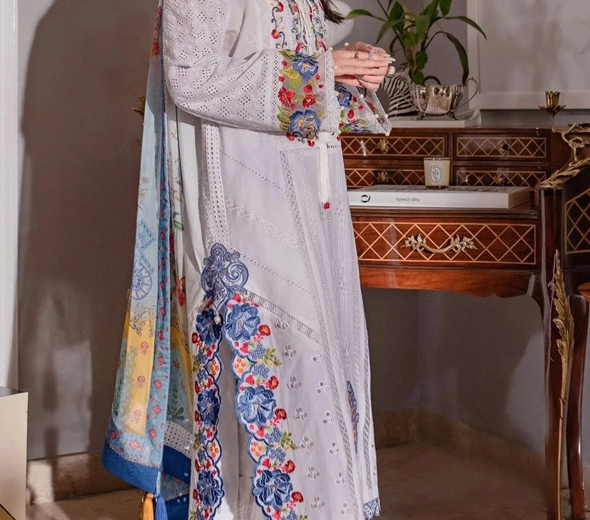 Grace S596-Embroidered 3PC Chikankari Lawn suit with Printed Silk dupatta.