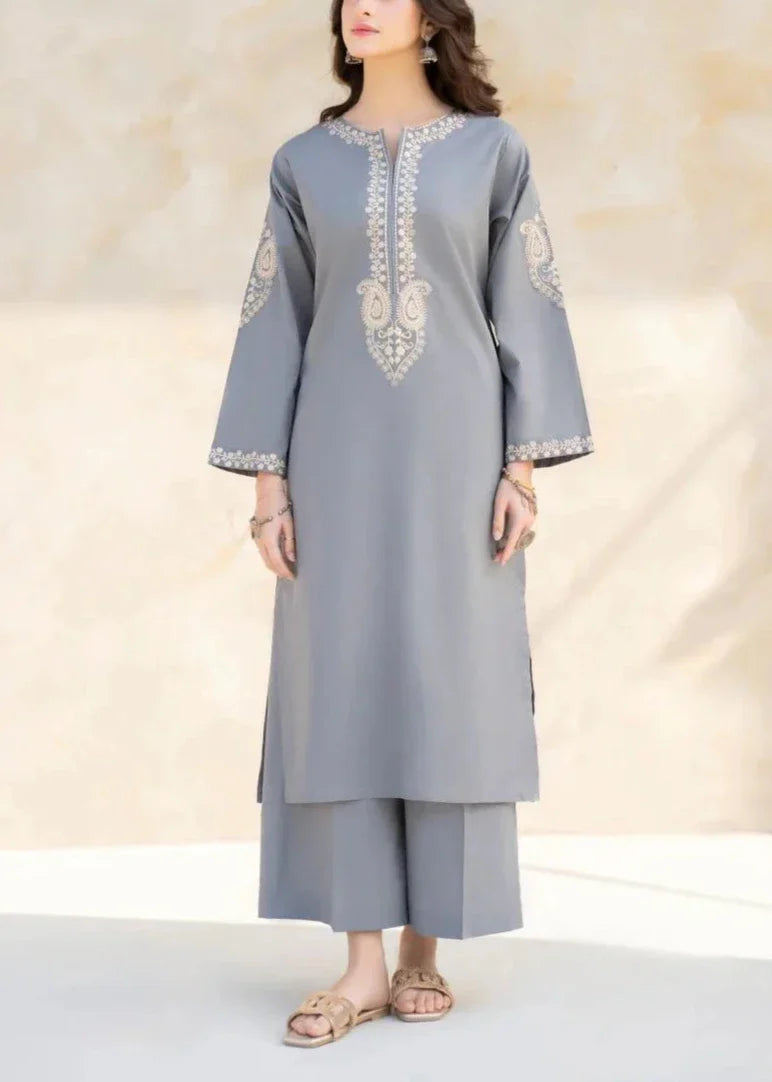 Grace W540- Embroidered 2pc linen dress.