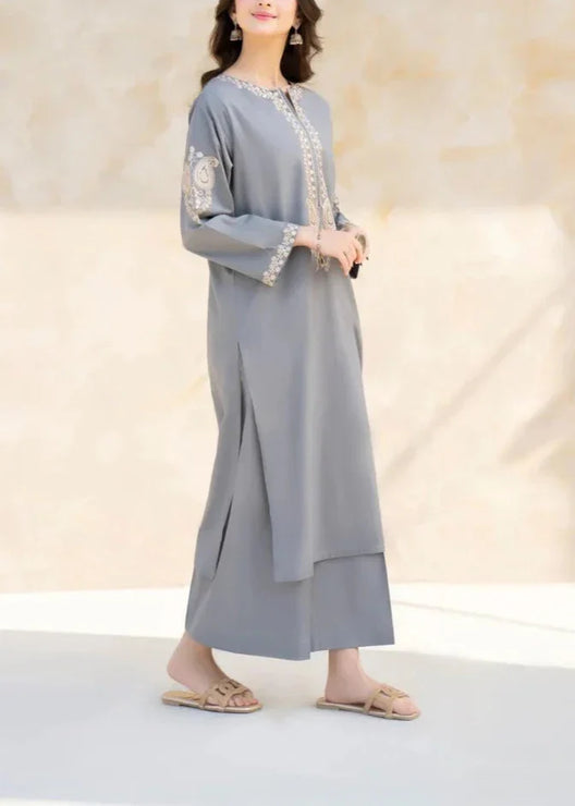 Grace W540- Embroidered 2pc linen dress.