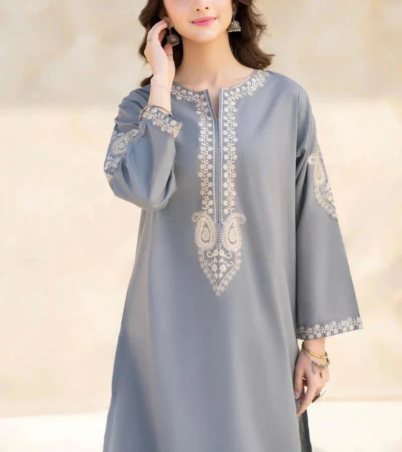 Grace W540- Embroidered 2pc linen dress.