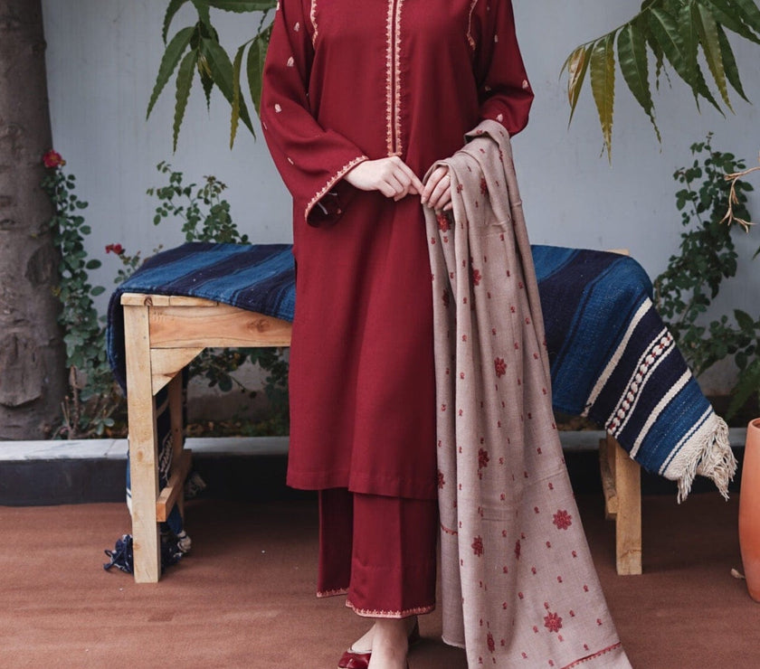 Grace W105 -Embroidered 3pc marina dress with embroidered marina dupatta