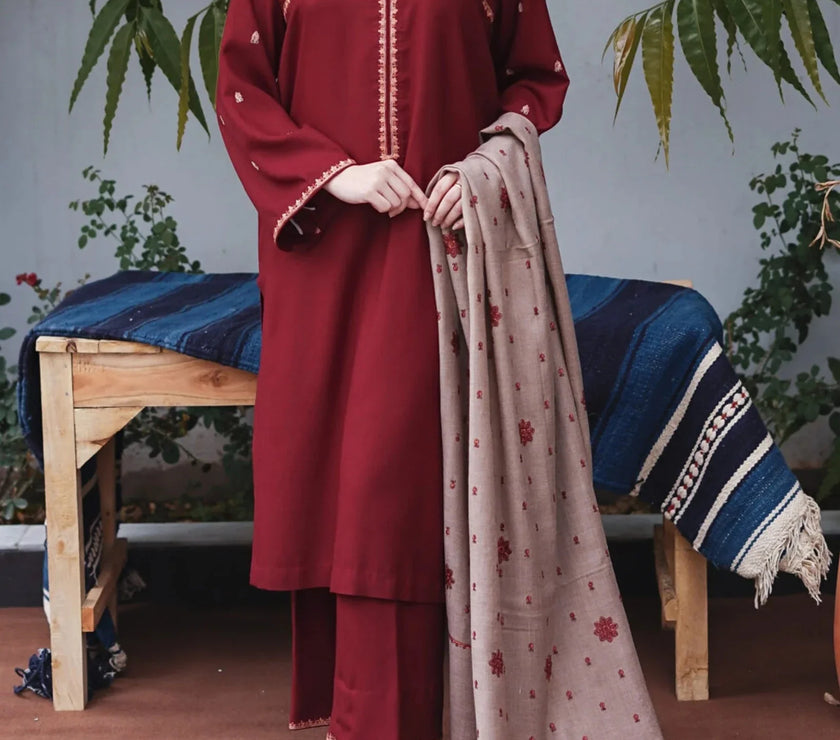 Grace W509-Embroidered 3pc marina dress with Embroidered marina Shawl.