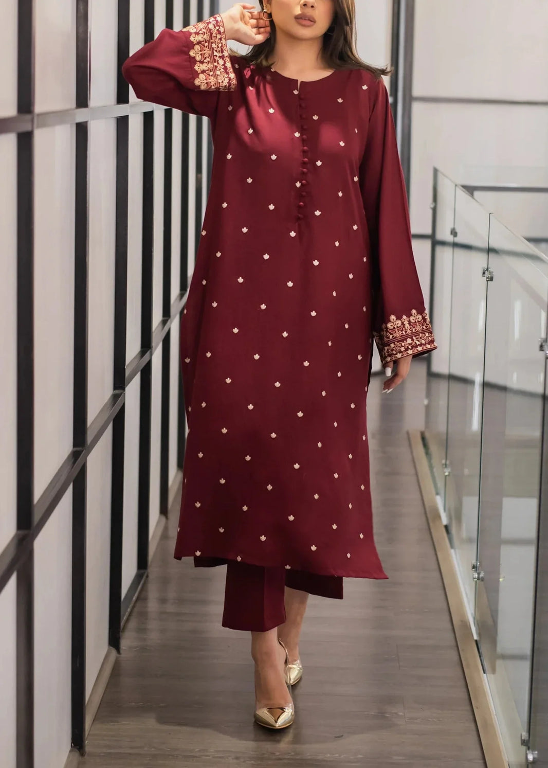 Grace W484-Embroidered 2pc karandi dress.