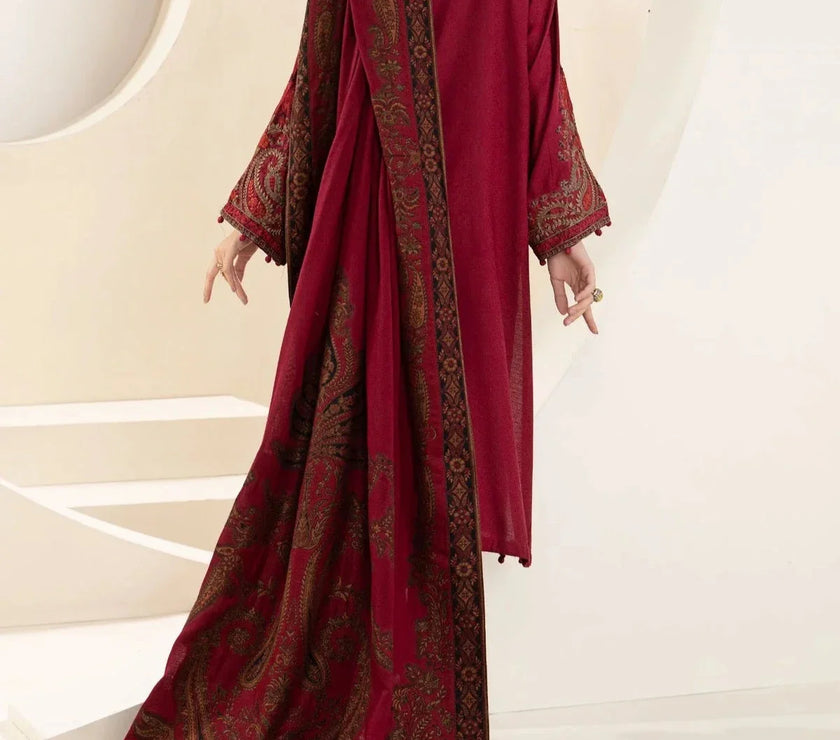 Grace W558-Embroidered 3pc marina dress with Printed shawl.