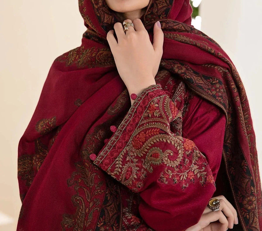 Grace W558-Embroidered 3pc marina dress with Printed shawl.