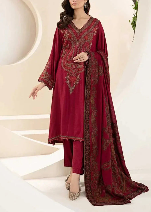 Grace W558-Embroidered 3pc marina dress with Printed shawl.