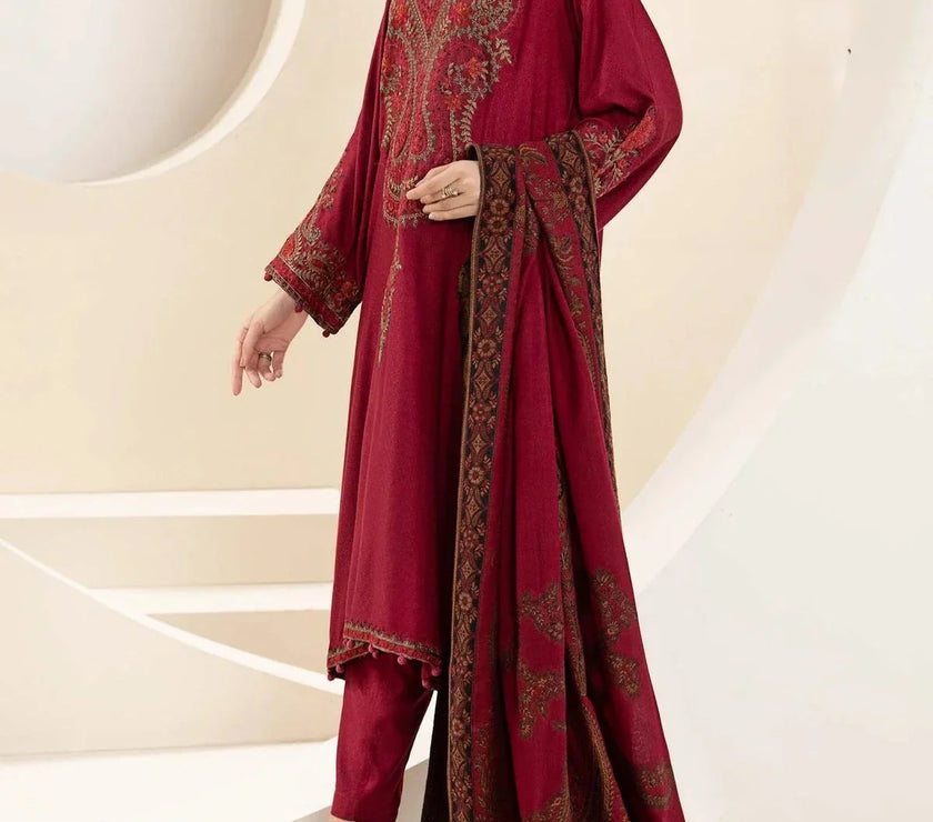 Grace W558-Embroidered 3pc marina dress with Printed shawl.