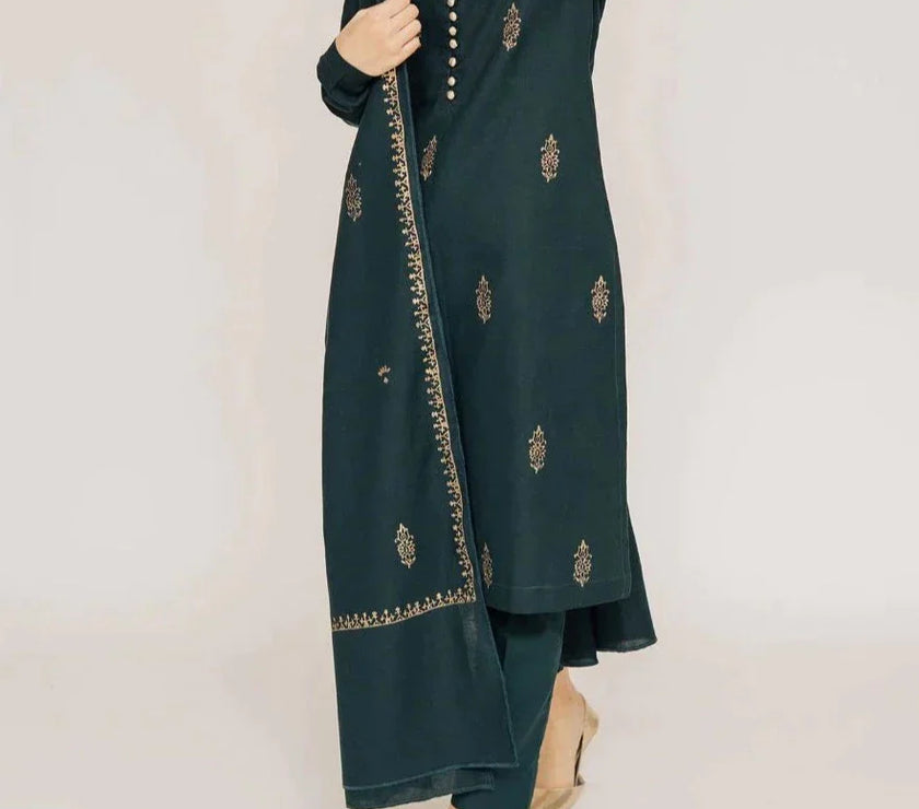 Grace W344-Embroidered 3pc Marina dress with Printed Marina dupatta.