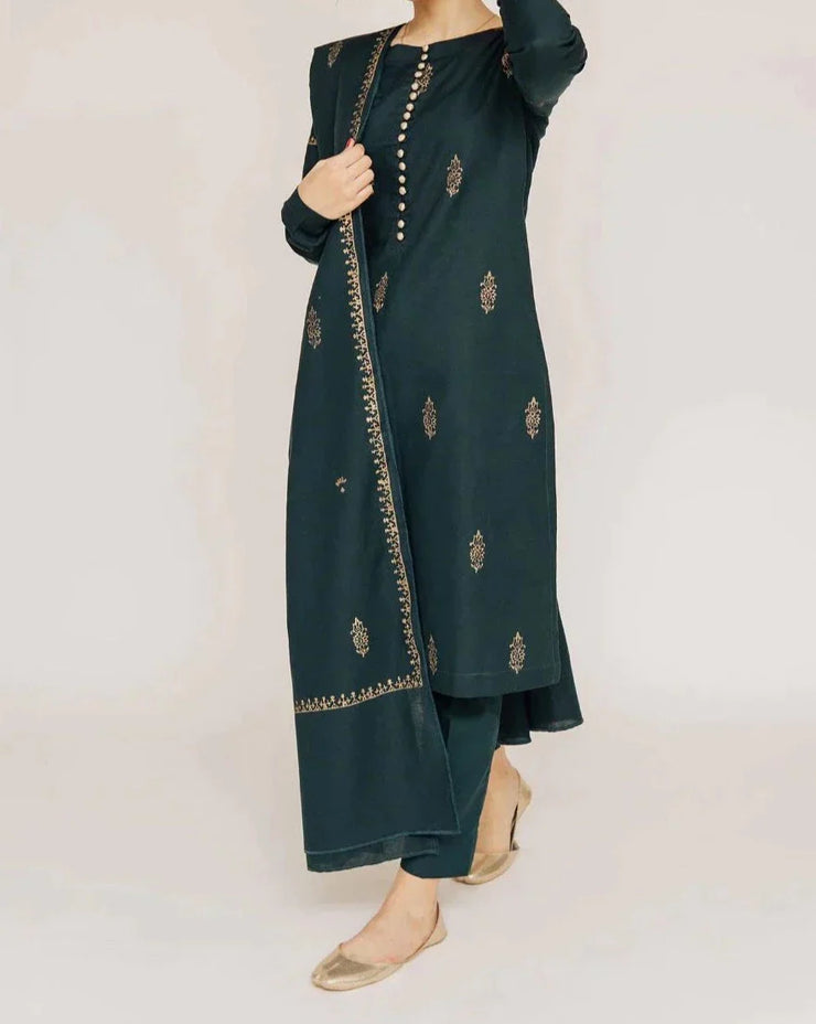 Grace W344-Embroidered 3pc Marina dress with Printed Marina dupatta.