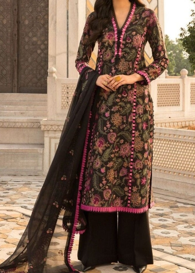 Grace W362- Embroidered 3pc linen dress with embroidered chiffon dupatta.