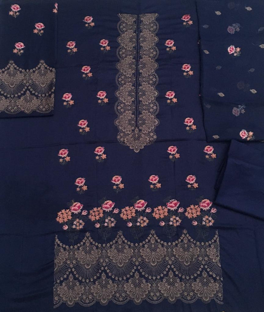 Grace W98 - Embroidered 3pc linen dress with embroidered chiffon dupatta.