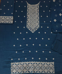 Grace W106 - Embroidered 3pc linen dress with embroidered chiffon dupatta.