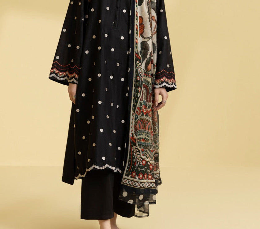 Grace S374-Embroidered 3pc lawn dress with printed silk dupatta.