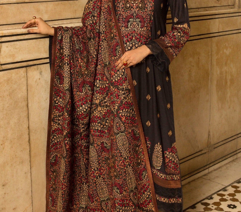 Grace W153 -Embroidered 3pc marina dress with Embroidered marina shawl.