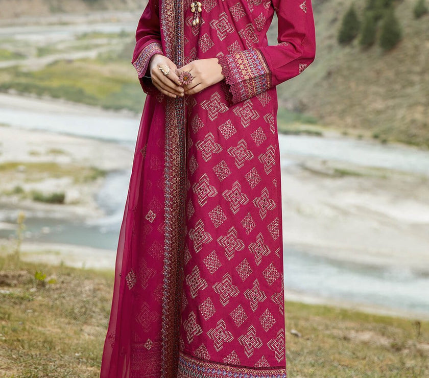 Grace W511-Embroidered 3pc marina dress with Embroidered Chiffon Dupatta.