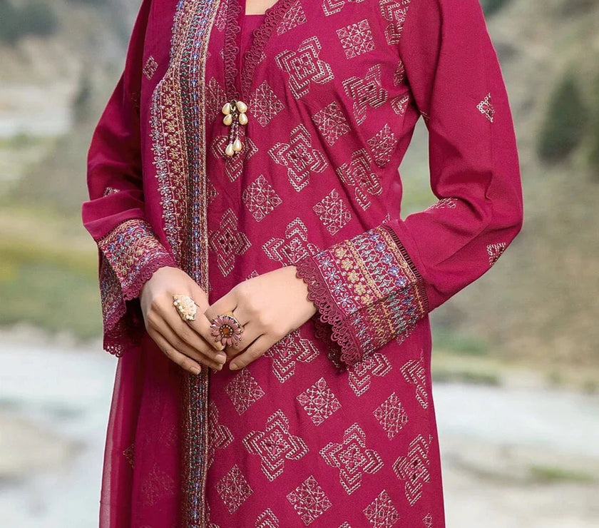 Grace W511-Embroidered 3pc marina dress with Embroidered Chiffon Dupatta.