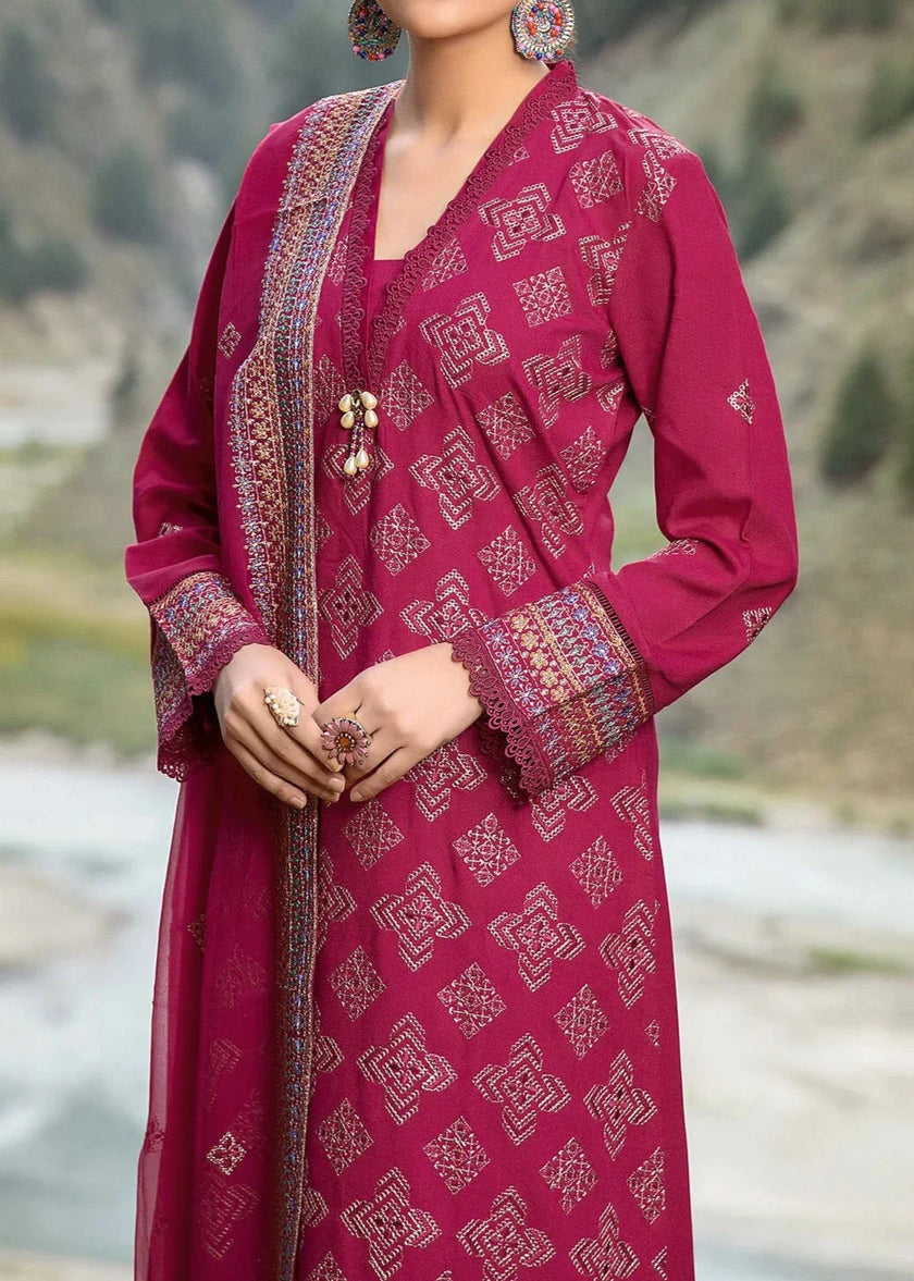 Grace W511-Embroidered 3pc marina dress with Embroidered Chiffon Dupatta.