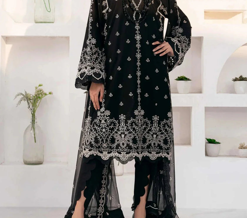 Grace S745- Embroidered 3pc lawn dress with Embroidered chiffon dupatta.