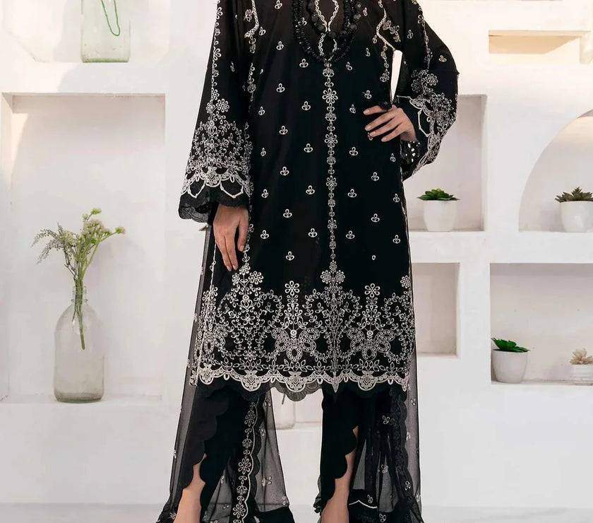 Grace S745- Embroidered 3pc lawn dress with Embroidered chiffon dupatta.