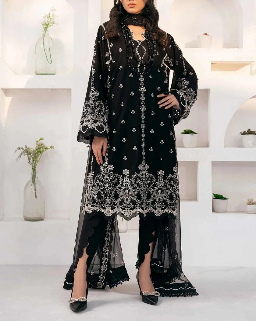 Grace S745- Embroidered 3pc lawn dress with Embroidered chiffon dupatta.