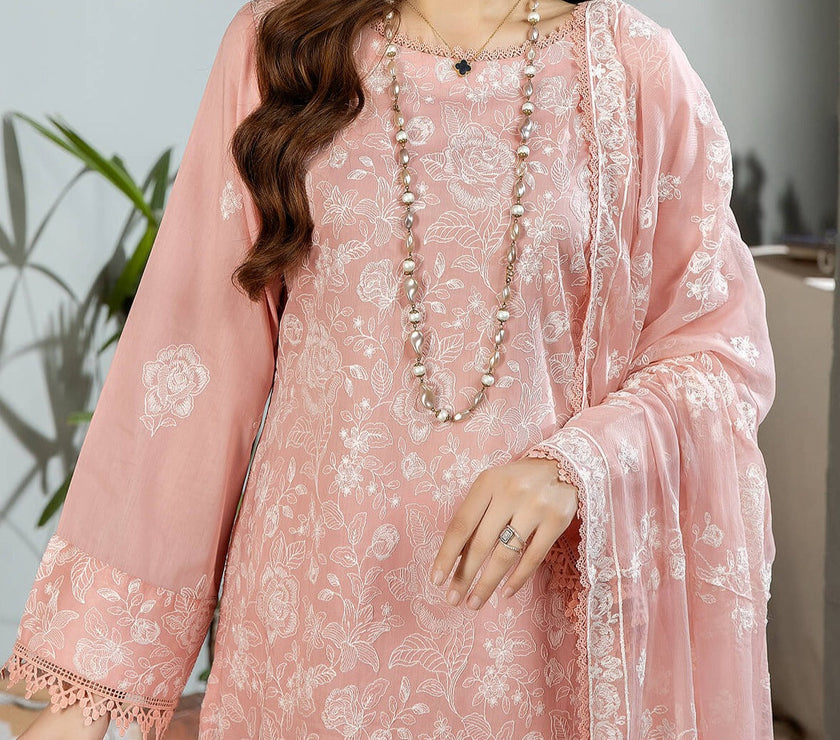 Grace S729-Embroidered 3pc Lawn dress with Embroidered chiffon dupatta.