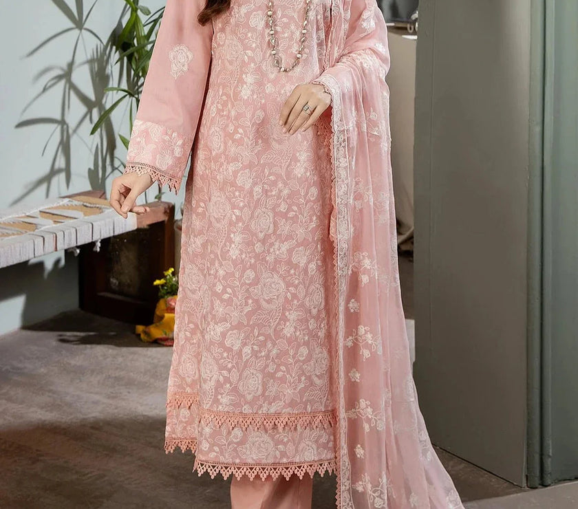 Grace S729-Embroidered 3pc Lawn dress with Embroidered chiffon dupatta.