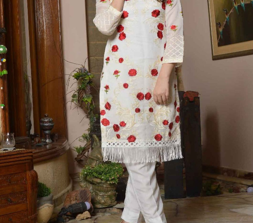 Minha d08-1Pc Embroidered Cotton Net Shirt