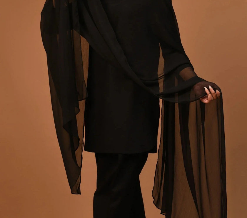 Grace S785-Dyed black chiffon dupatta