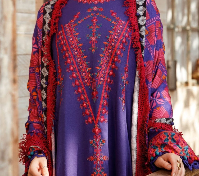 Grace W137 -Embroidered 3pc Marina dress With printed shawl