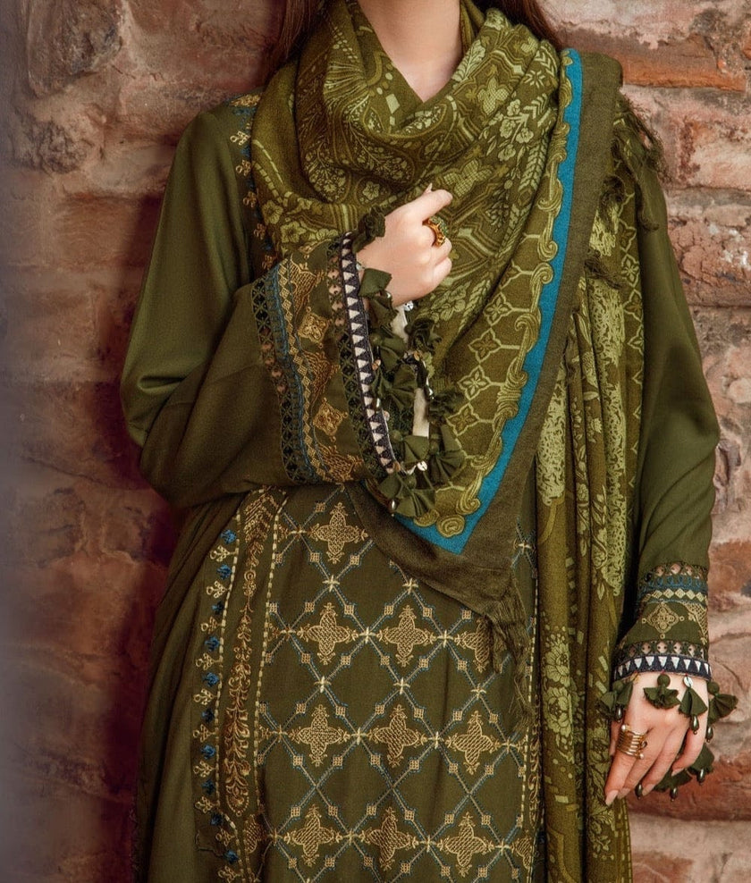 Grace W136 -Embroidered 3pc Marina dress With printed shawl