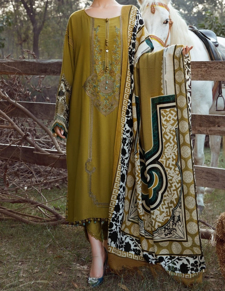 Grace W138 -Embroidered 3pc Marina dress With printed shawl