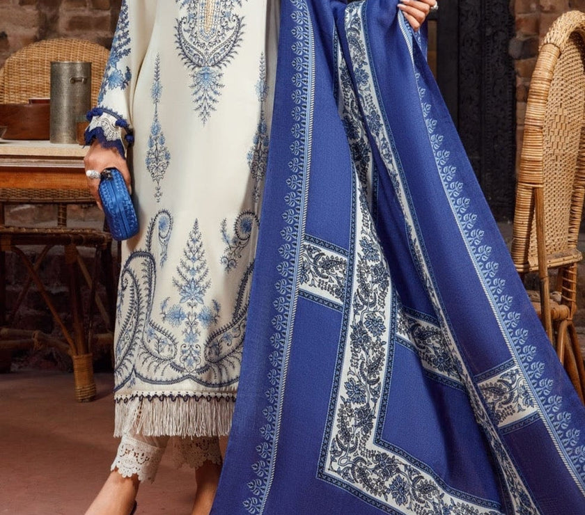 Grace W141 -Embroidered 3pc Marina dress With printed shawl