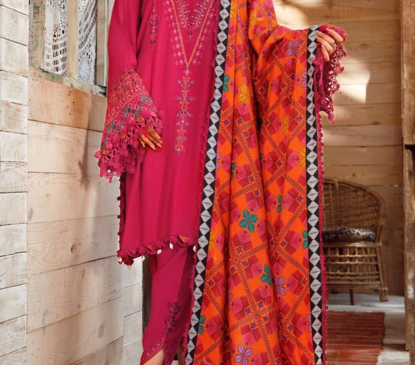 Grace W134 -Embroidered 3pc Marina dress With printed shawl