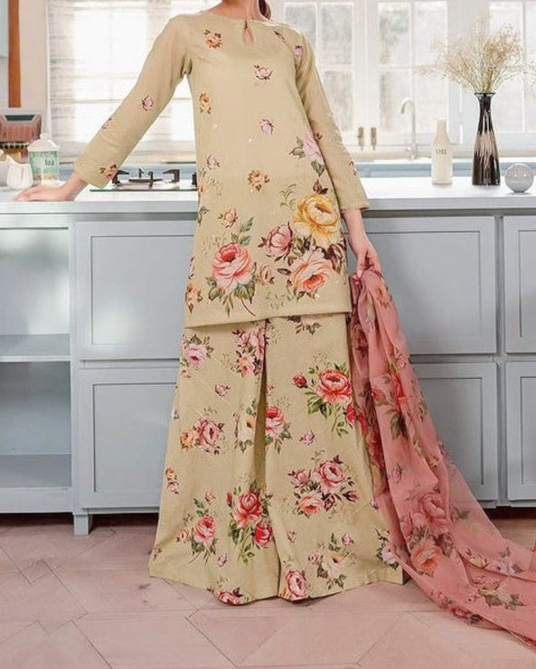 Grace S543-Printed 3pc lawn dress with printed organza dupatta