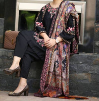 Grace W290-Embroidered 3pc khaddar dress With Printed shawl